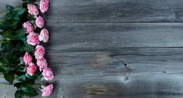 Ανοιχτό Ροζ Τριαντάφυλλα Ρουστίκ Ξύλινες Σανίδες Για Την Έννοια Ημέρα — Φωτογραφία Αρχείου