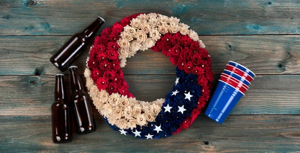 Wreath National Colors Red White Blue Stars Plastic Drinking Cups — Stock Photo, Image