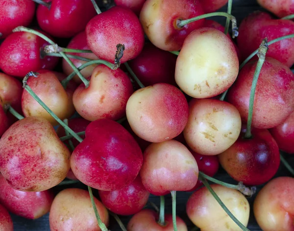 Organic Raw Rainier Cherries Filled Frame Layout Food Background — Foto de Stock