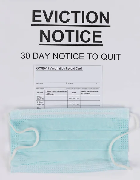 Rental Eviction Legal Notice Blank Covid Vaccine Card Facemask Eviction — Stock Photo, Image