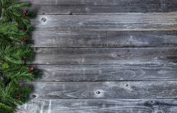 Branches Arbre Sapin Sur Fond Planche Bois Rustique Pour Joyeux — Photo