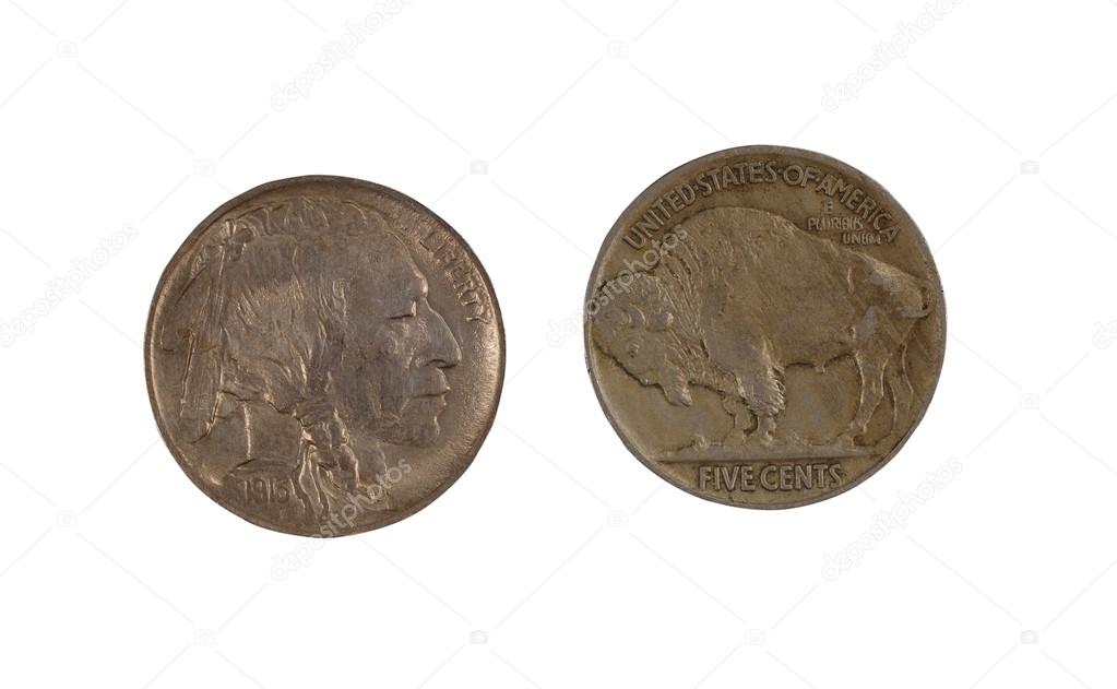 First year of original United States Buffalo Nickel on white