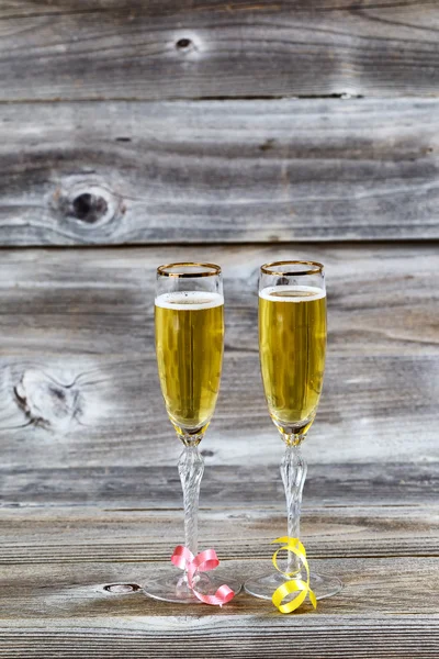 Holiday champagne on weathered wood — Stock Photo, Image