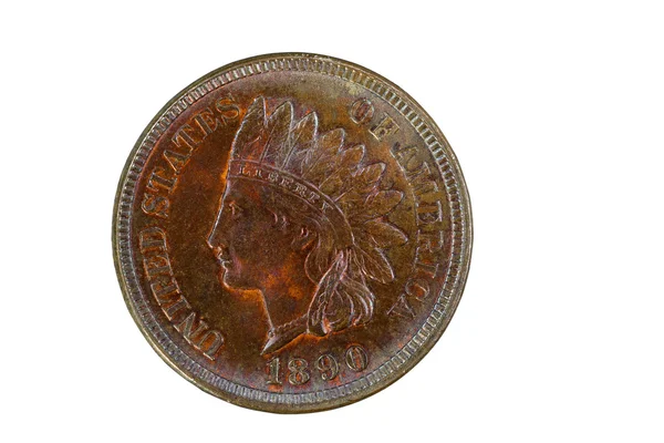 Indian Head Cent en perfecto estado aislado en blanco —  Fotos de Stock