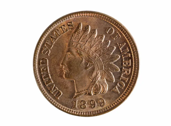 American Indian Head Coin in Pristine Condition on White Backgro — Stock Photo, Image