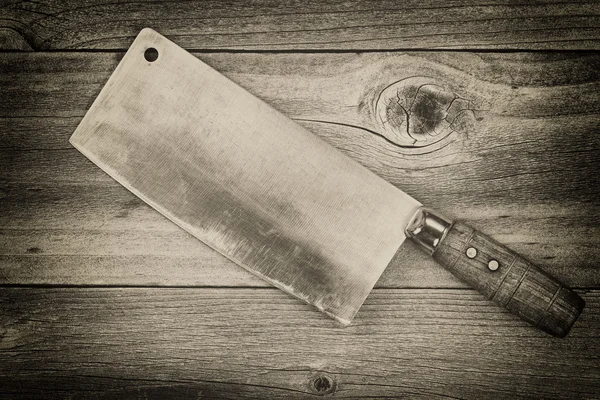 Vintage butcher Knife on rustic cedar wood — Stock Photo, Image