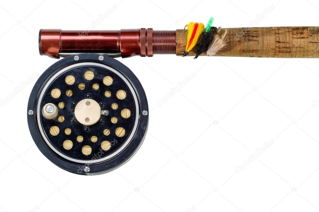 Antique fly reel and rod on white background Stock Photo by ©tab62