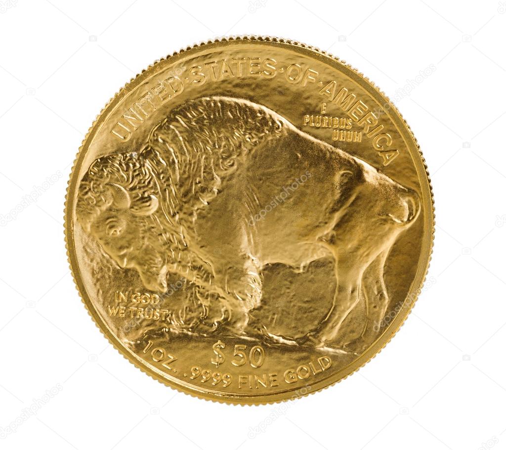 Fine gold Buffalo Gold Coin on white background 