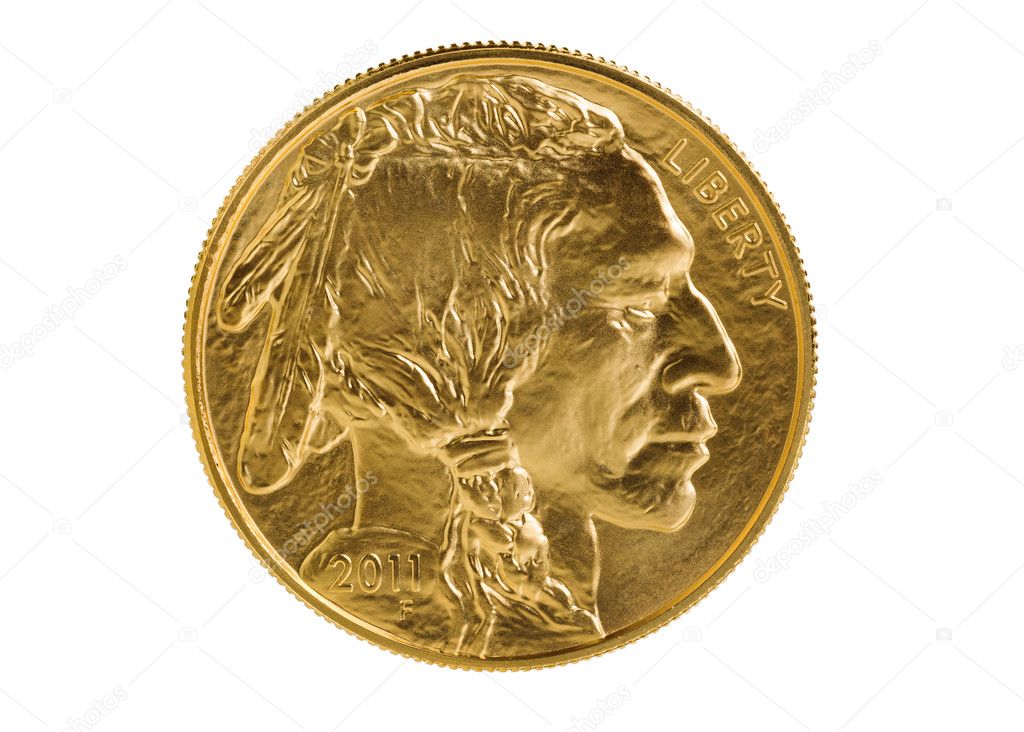 Fine gold Buffalo Coin on white background 