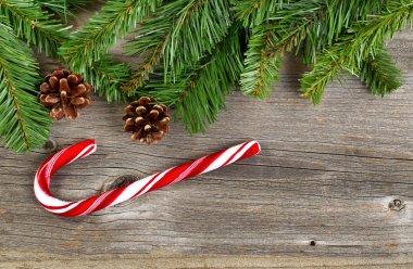 Şube ve süslemeleri üzerinde rustik ahşap ile Noel sınır 