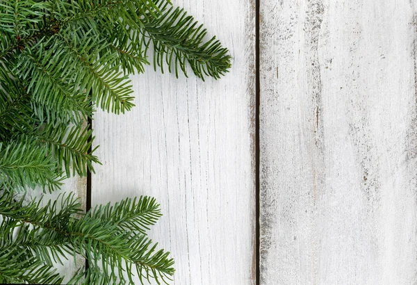 Branche de sapin Nobel sur planches rustiques en bois blanc — Photo