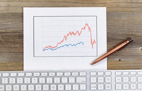 Gráfico de línea que refleja las condiciones del mercado salvaje en escritorio — Foto de Stock