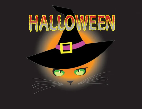 Halloween kat met hoed — Stockvector