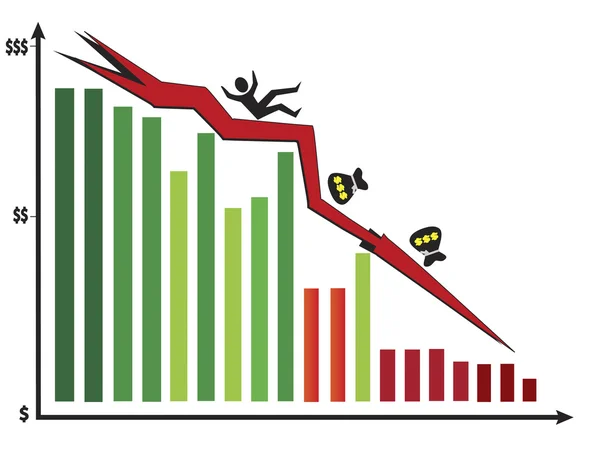 Mercado de valores Crash con gráfico y hombre soltero cayendo — Vector de stock