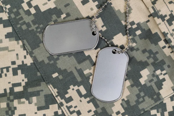 Close up of military uniform and identification tags with neck c — Stock Photo, Image