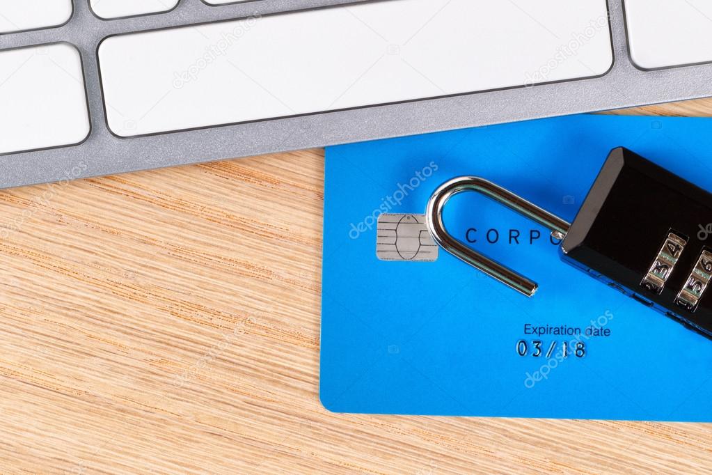 Credit Cards With Open Lock On Desktop Stock Photo C Tab62