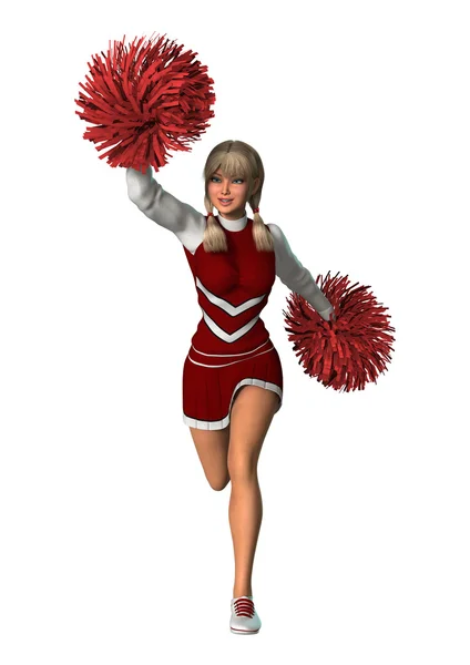 Cheerleader with Pompoms on White — Stock Photo, Image