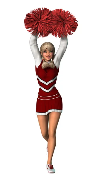 Cheerleader with Pompoms on White — Stock Photo, Image