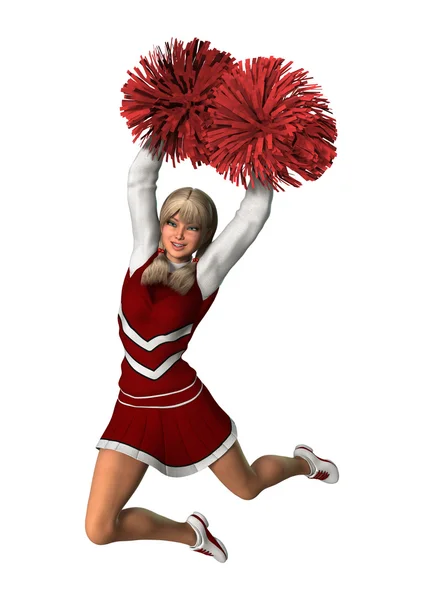 Cheerleader mit Bommeln auf Weiß — Stockfoto