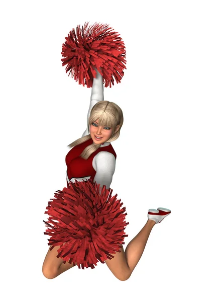Cheerleader with Pompoms on White — Stock Photo, Image