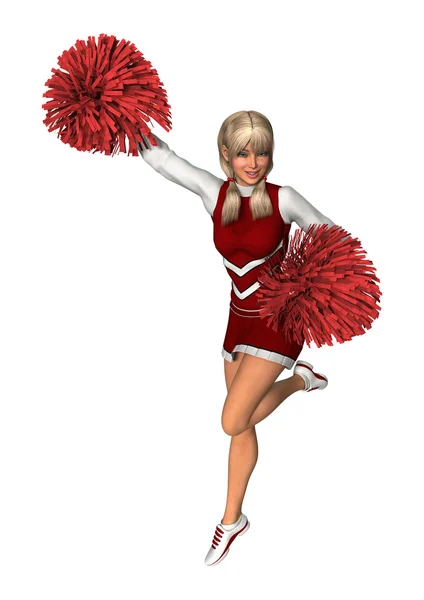 Cheerleader with Pompoms on White — Stock Photo, Image