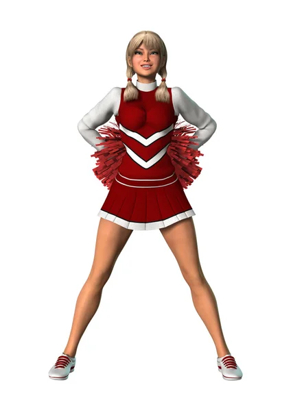 Cheerleader con Pompon su Bianco — Foto Stock