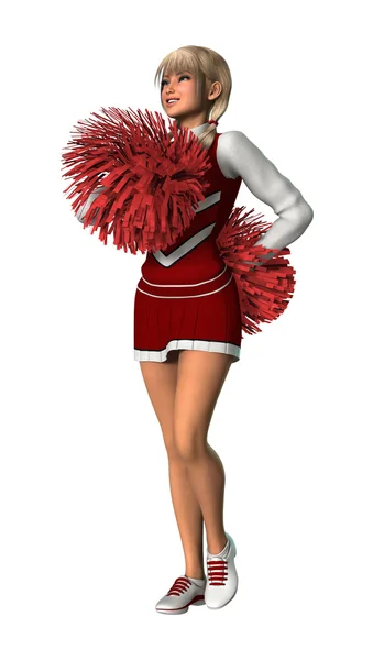 Cheerleader with Pompoms on White — Stock Photo, Image