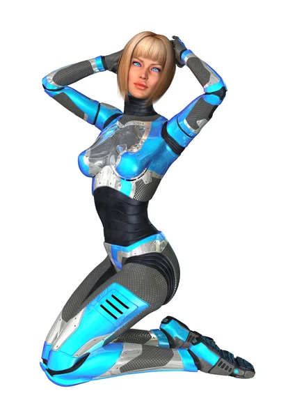 Weiblicher Cyborg auf weiß — Stockfoto