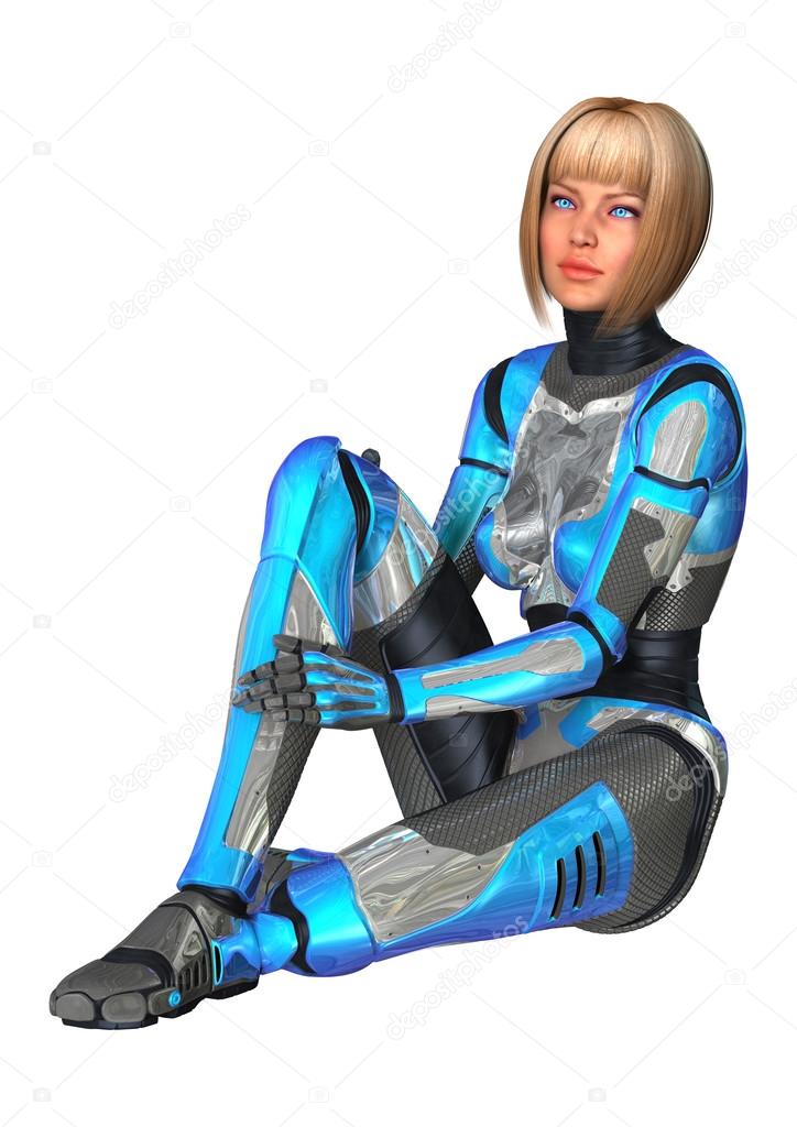 Female Cyborg on White