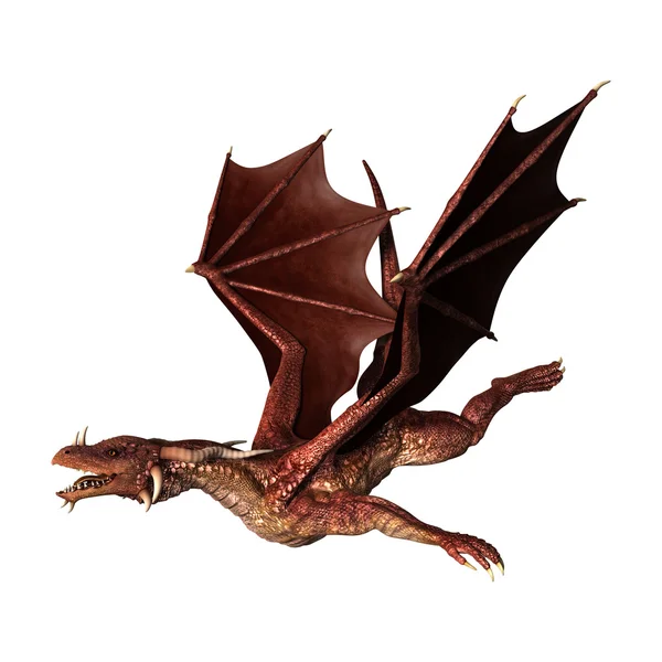 Illustrazione 3D Drago Fantasy Rosso su Bianco — Foto Stock