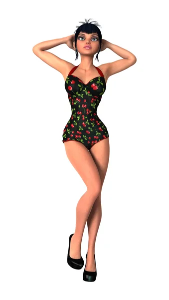 3D illustratie Pinup meisje op wit — Stockfoto