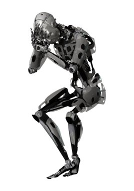 3D çizim erkek Cyborg beyaz