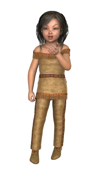 3D Illustration Little Indian Girl on White — Stock Photo, Image