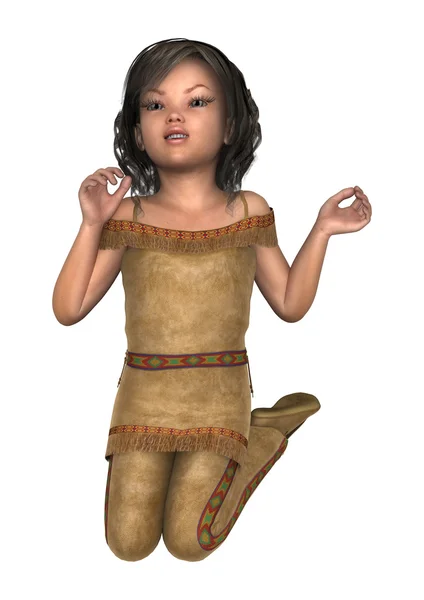 3D Illustration Little Indian Girl on White — Stock Photo, Image