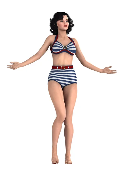 3D Rendering Pinup Girl on White — Stock Photo, Image