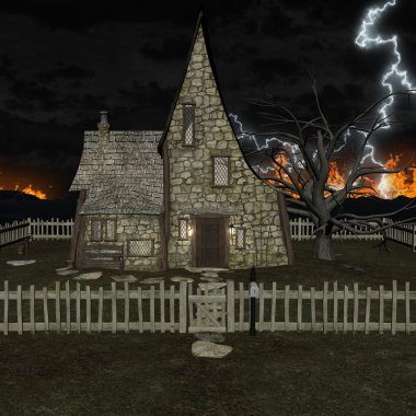3D render ürkütücü ev