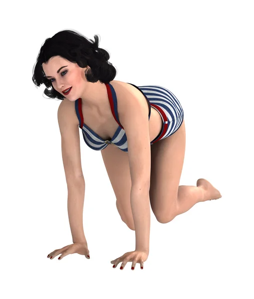 3D Rendering Pinup Girl on White — Stock Photo, Image