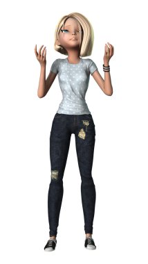 3D render genç kızı beyaz