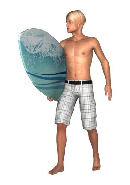 3D render erkek sörfçü beyaz