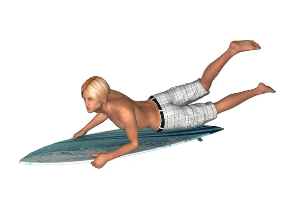 3D Rendering männlicher Surfer auf Weiß — Stockfoto