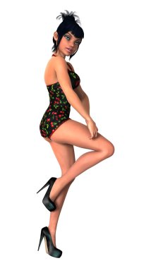3D render Pinup kız beyaz