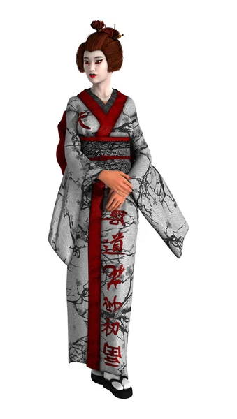 Rendu 3D Geisha sur blanc — Photo