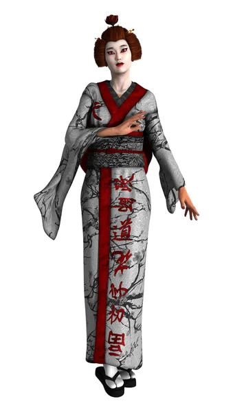 3D Rendering Geisha su Bianco — Foto Stock
