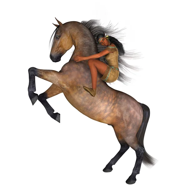 3D-рендеринг американской женщины и лошади — стоковое фото