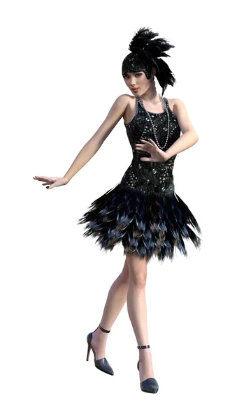 3D Rendering Flapper Ballando sul bianco — Foto Stock