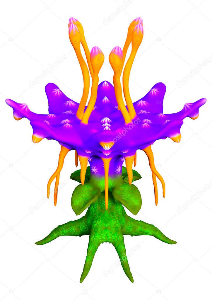 3D rendering of a fantasy alien plant isolated on white background