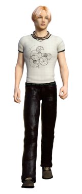 Beyaz arka planda izole edilmiş bir gencin 3D görüntüsü