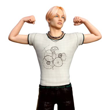 Beyaz arka planda izole edilmiş bir gencin 3D görüntüsü