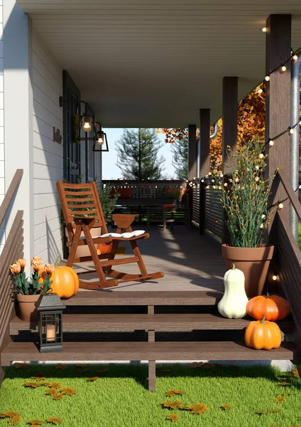 Rendering Autumn Cottage Exterior — Stock Photo, Image