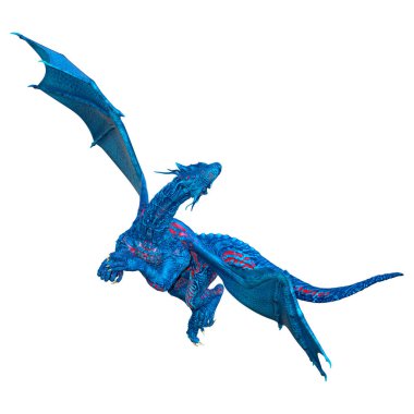 Beyaz arka planda izole edilmiş bir fantezi ejderhanın 3 boyutlu canlandırması